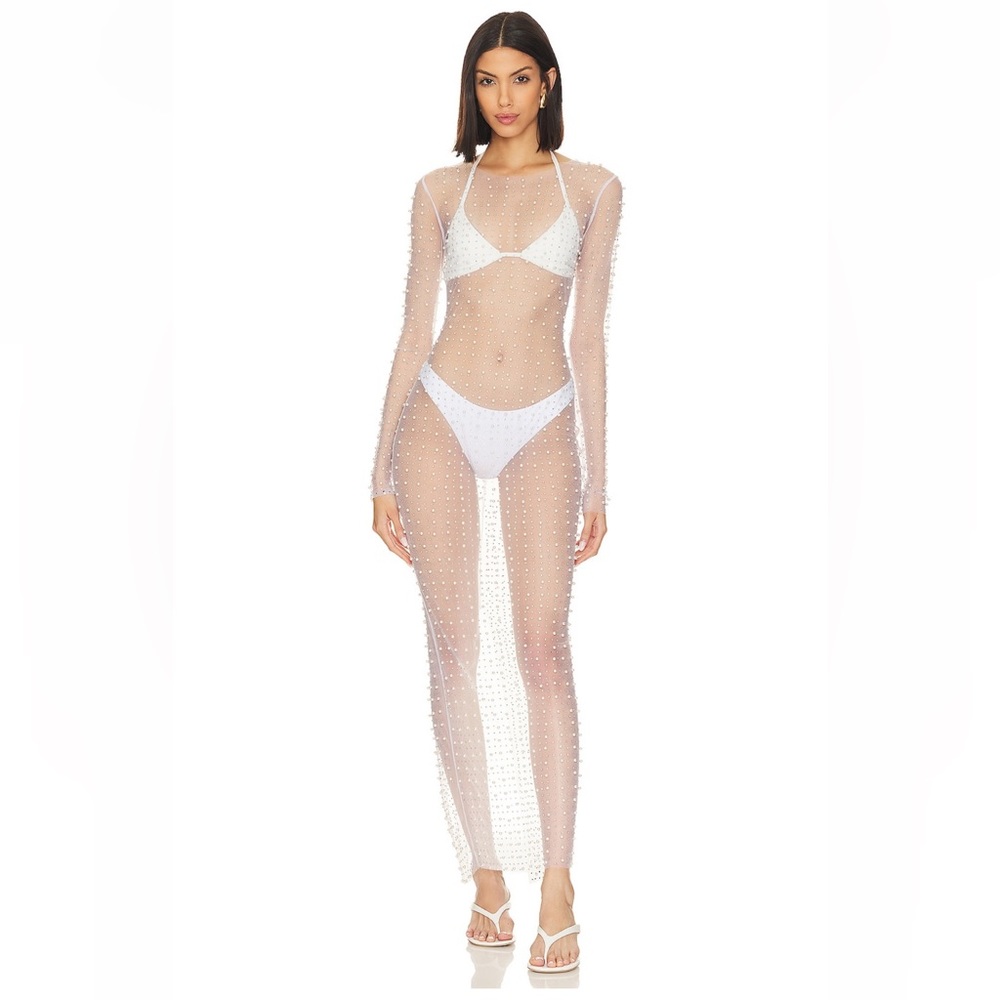 Beach Bunny Champagne Nights Mesh Maxi Dress Coverup in White - Size M
